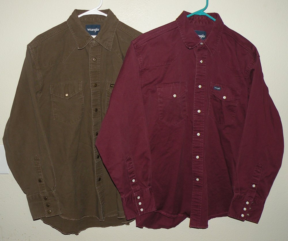 Lot 2 Wrangler Mens Large LS Cowboy Cut Firm Finish Western Pearl Snap Shirts #2